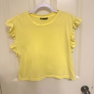 Zara Yellow Ruffle Sleeve Tee